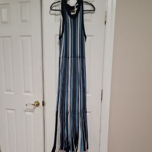 Maeve Navy, Light Blue & White Striped Maxi Dress